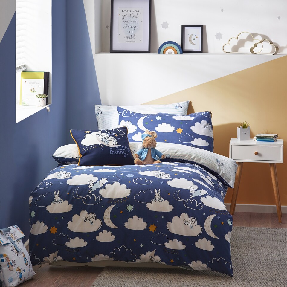 image 1 of Peter Rabbit Sleepy Head Reversible Duvet Cover Set, Blue