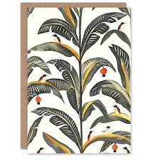Palm Leaves Birds Tropical Pattern Botanical Him Her Birthday Card