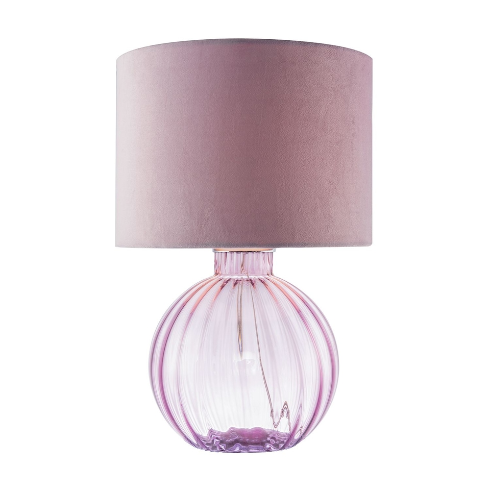 image 1 of Contemporary Lilac Ribbed Glass Table Lamp with Velvet Fabric Shade