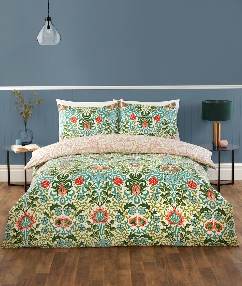 image 1 of Heritage Flora Microfibre Reversible Duvet Cover Set with Pillowcase | Multi | Double