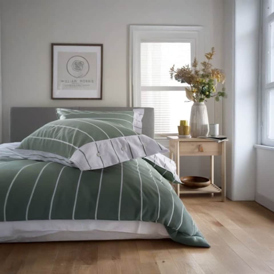 image 1 of TLC Pin Stripe Duvet Set | Green | Green | Single | 1