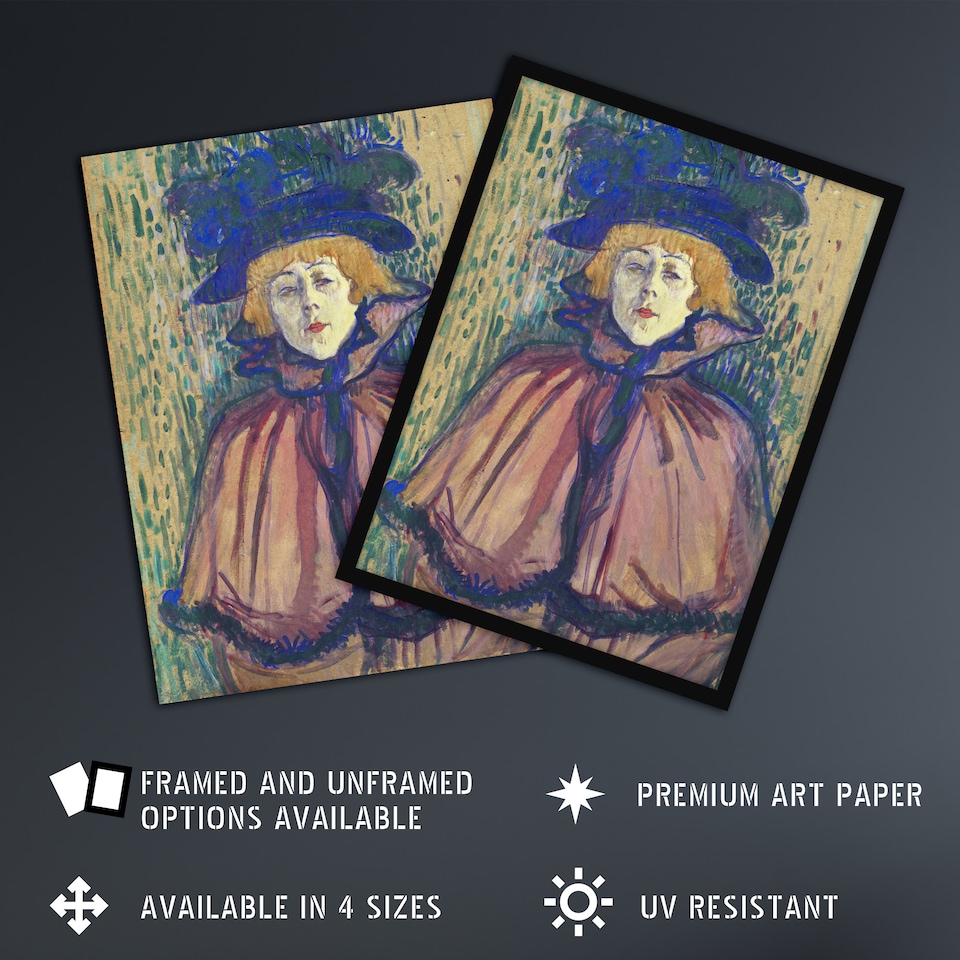 image 1 of Jane Avril Portrait with Hat Vintage Wall Art Print Lautrec 18x24"