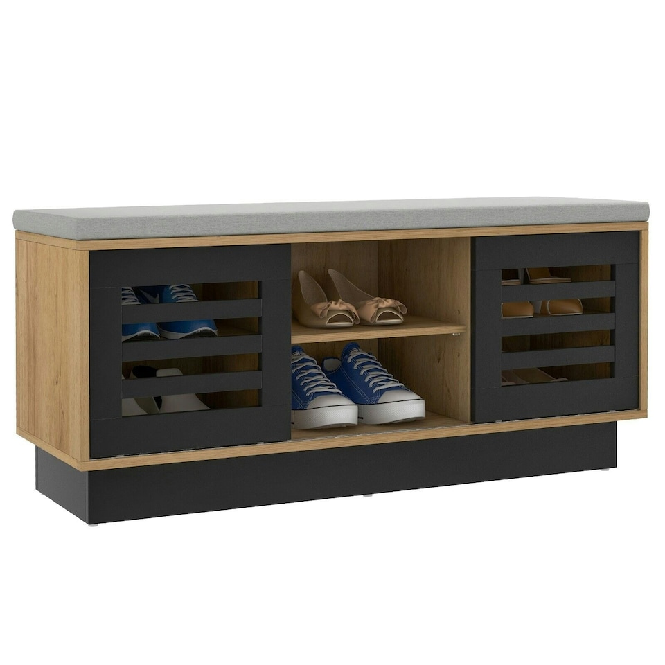 image 1 of COSTWAY Wooden Shoe Bench Shoe Storage Organizer Grey Grey