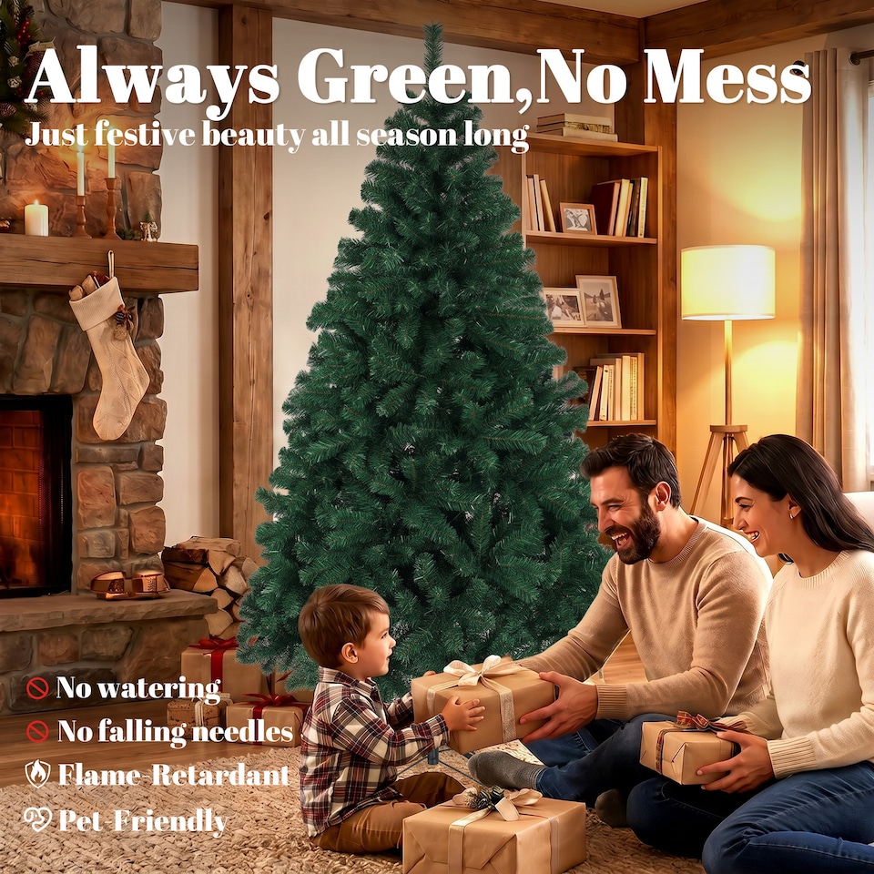 image 1 of HOMCOM Artificial Christmas Tree with Hinged Design, 180cm Fir Tree