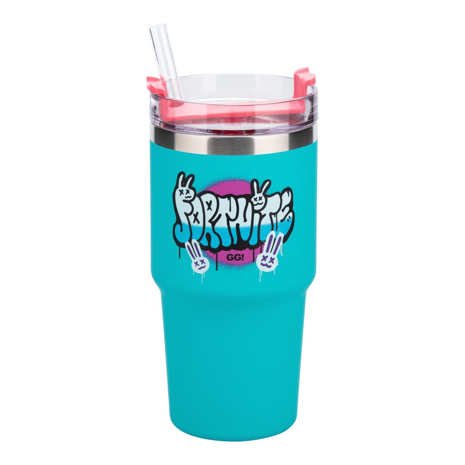 image 1 of Fortnite 600ml Blue Insulated Cup and Straw, Official Licensed Tumbler, Hot Cold Drinks Bottle, Gift for Men, Paladone