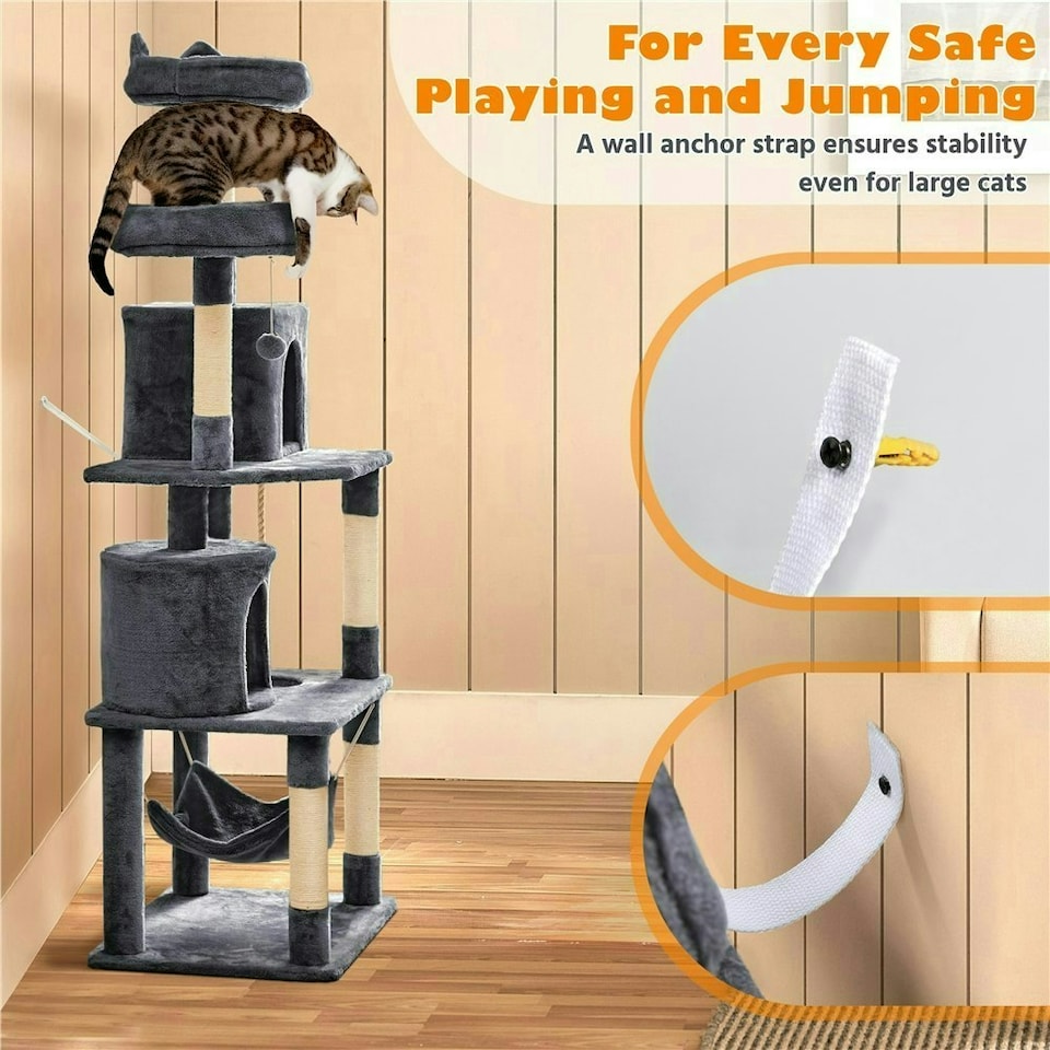 image 1 of Yaheetech 179 cm Tall Multi Level Cat Tree Kitten Condo Dark Grey