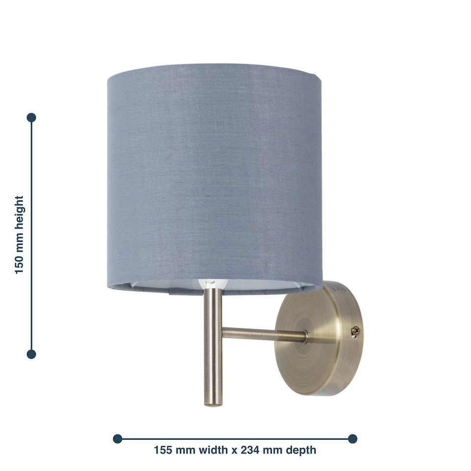 image 1 of Brea - Antique Brass Wall Light with Grey Cotton Shade | Yellow | Grey | 1