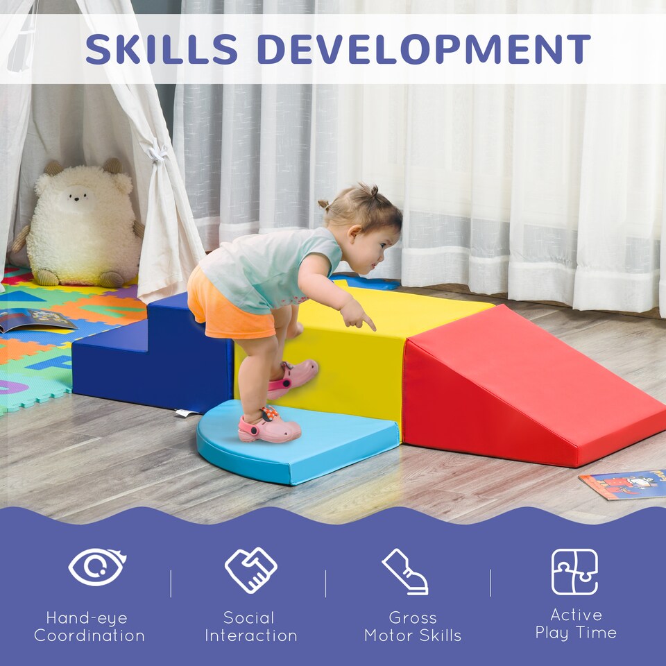 image 1 of HOMCOM 4-piece Soft Play Set Climb and Crawl Foam Toddler Activity Toys