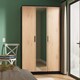 image 2 of Crete Tall Triple Mirrored Wardrobe in Slatted Effect & Black (Ready Assembled) | Black | Slatted Effect / Black