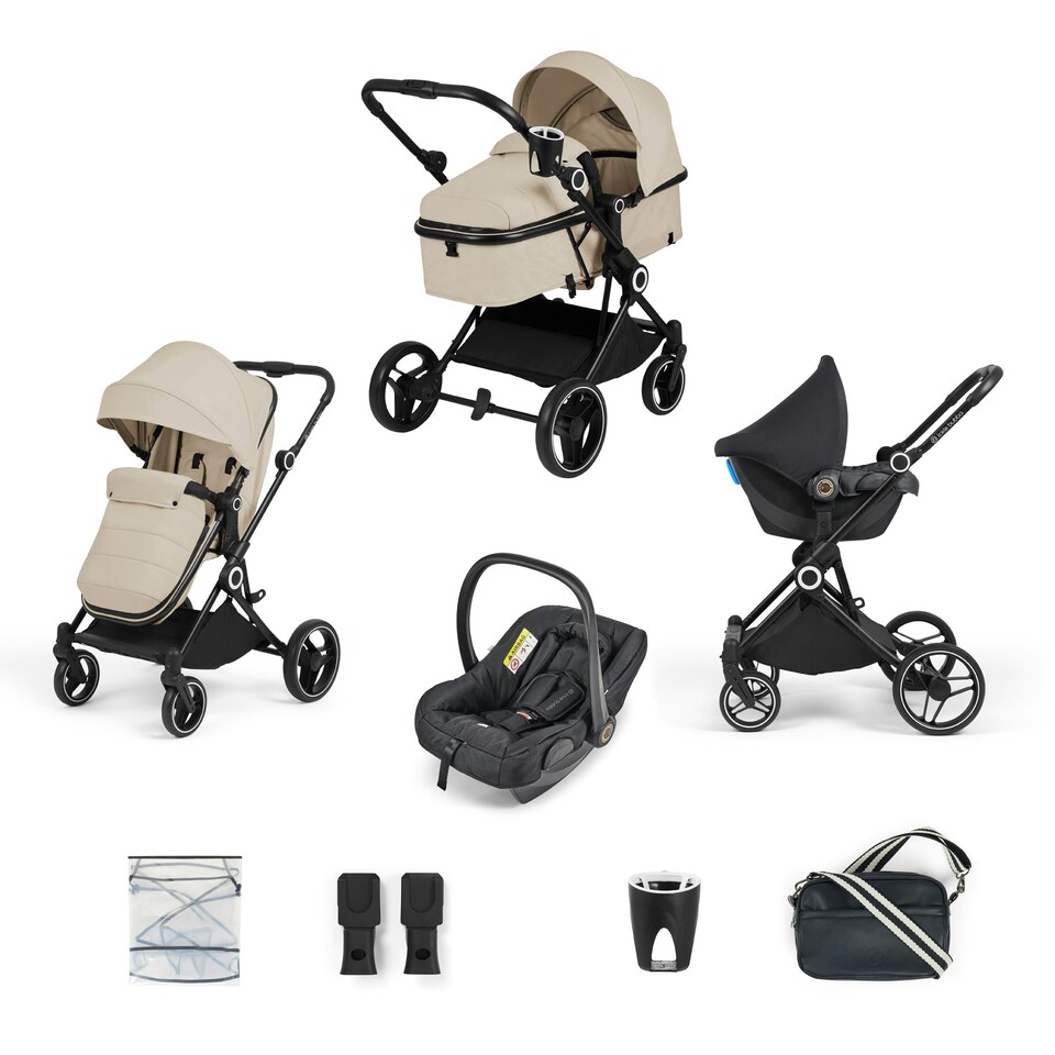 image 1 of Atom 3-in-1 Travel System & Astral Car Seat – Birth to 22kg, Compact, Lightweight and Convertible, Changing Bag, Rain Cover and Cup Holder (Stone)