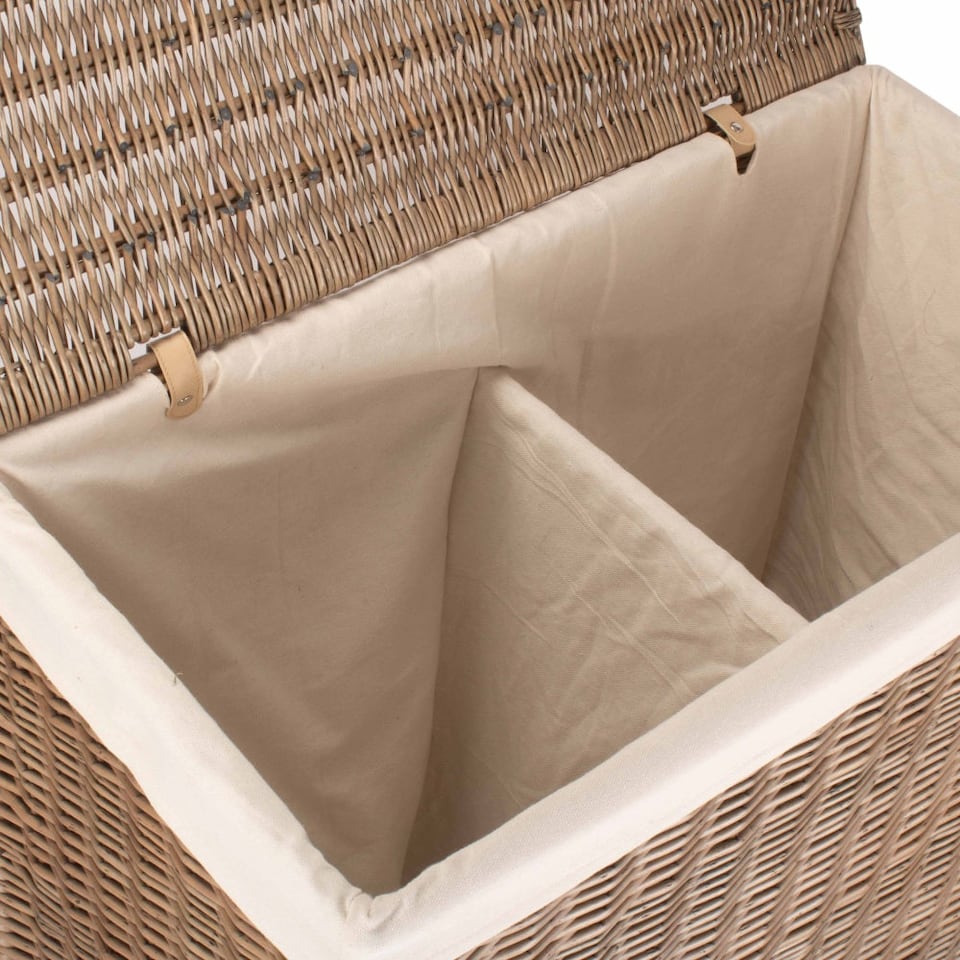 image 1 of Rectangular Partition Laundry Basket | Brown | Brown