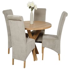 Oregon Round Oak Dining Table and 4 Montana Fabric Chairs | Grey | Grey | 1
