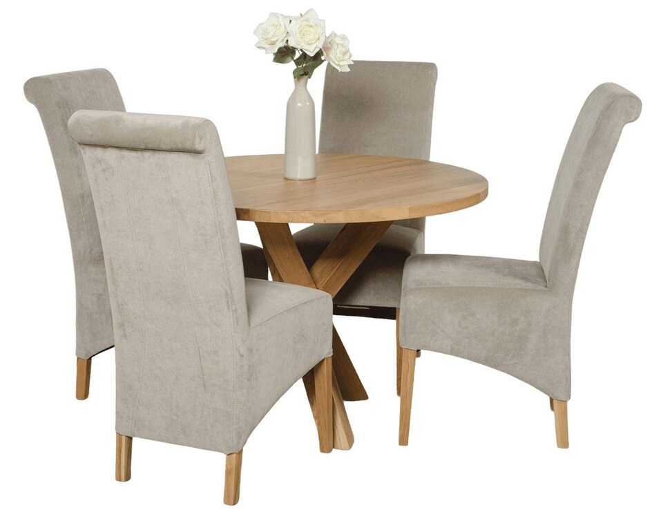 image 1 of Oregon Round Oak Dining Table and 4 Montana Fabric Chairs | Grey | Grey | 1