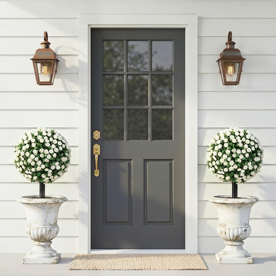 image 1 of HOMCOM Artificial Rose Topiary, UV Resistant, 2-Pack, 55 cm