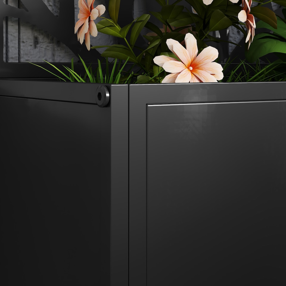 image 1 of Outsunny Metal Raised Garden Bed with Trellis, Outdoor Elevated Planter Box | Black | Black