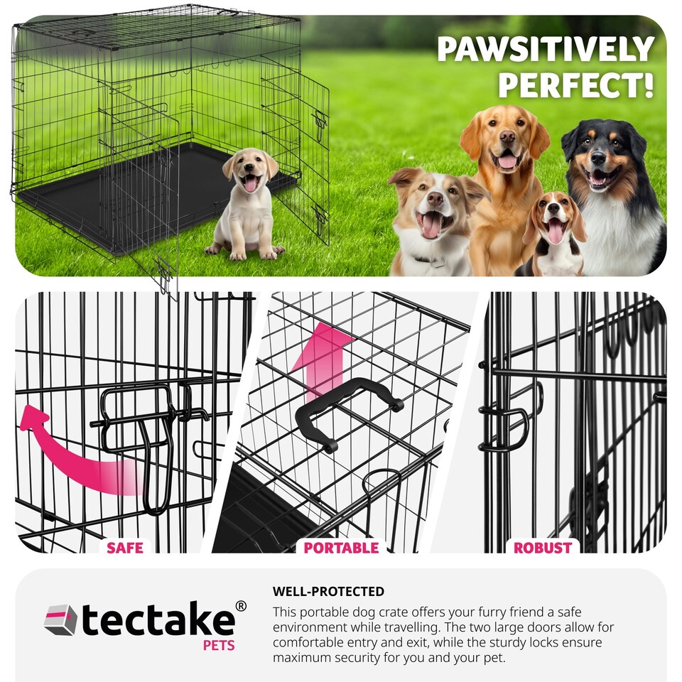 image 1 of Dog Crate Luna - foldable, robust steel mesh, double locked doors - 71x108x76cm