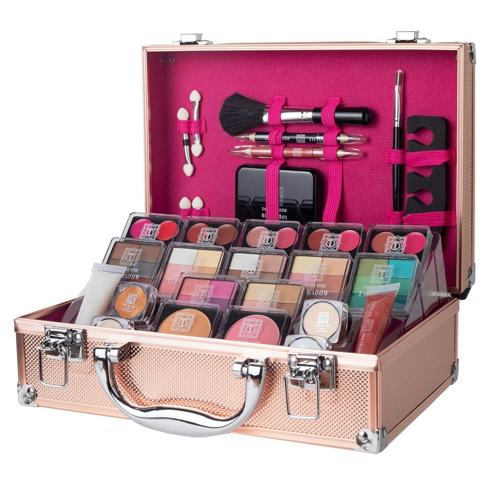 image 1 of Dawn Till Dusk Make Up Large Storage Vanity Case Set 80pc - Rose Gold