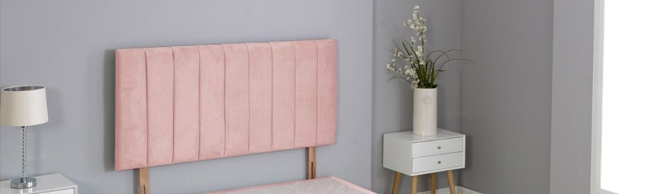 image 1 of Pink Plush Velvet 9 Panel Headboard | Pink | 4FT6 Double 26"inch Headboard