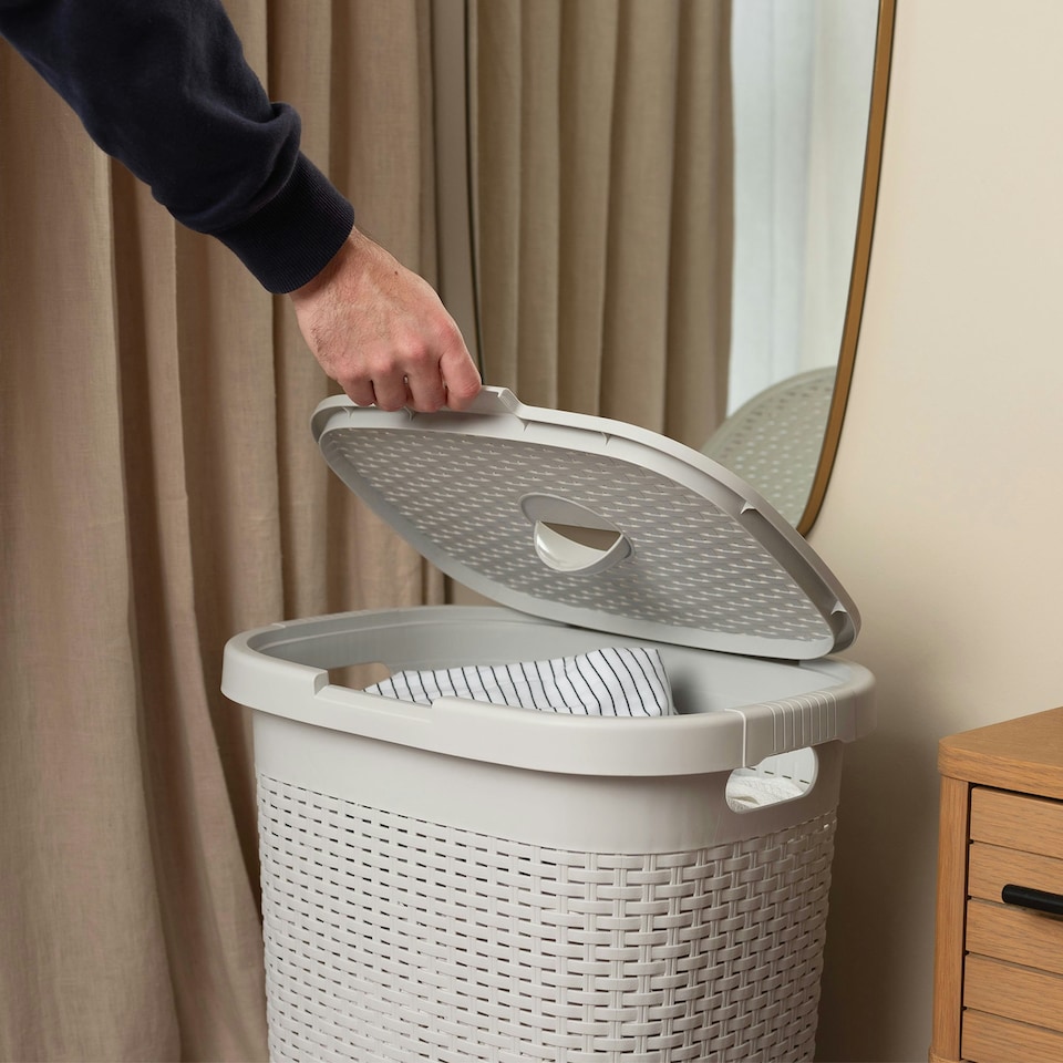 image 1 of Addis Rattan Effect 50L Laundry Hamper - Light Grey