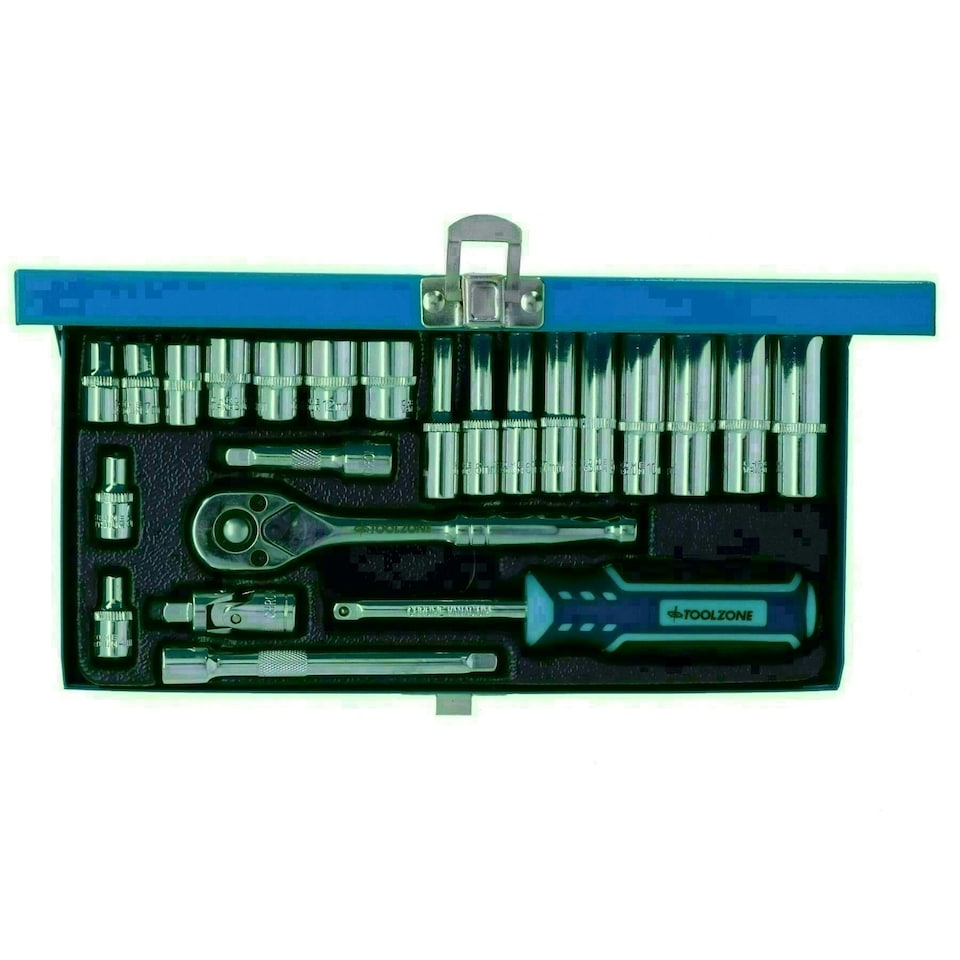 image 1 of 1/4" Drive 23pc Metric Socket Set Shallow Deep Sockets Ratchet Extensions UJ