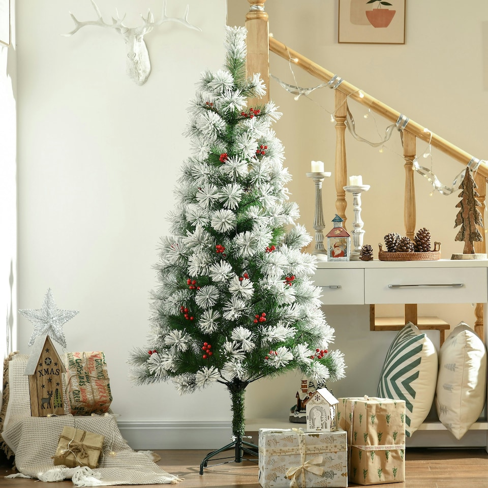 image 1 of HOMCOM 5ft Christmas Xmas Tree Pine Look and Metal Stand Snow Gift 184 Tips