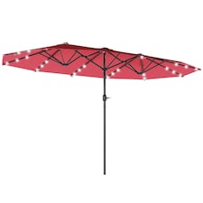 Outsunny 4.4m Double-Sided Sun Umbrella Patio Parasol Solar Lights Khaki