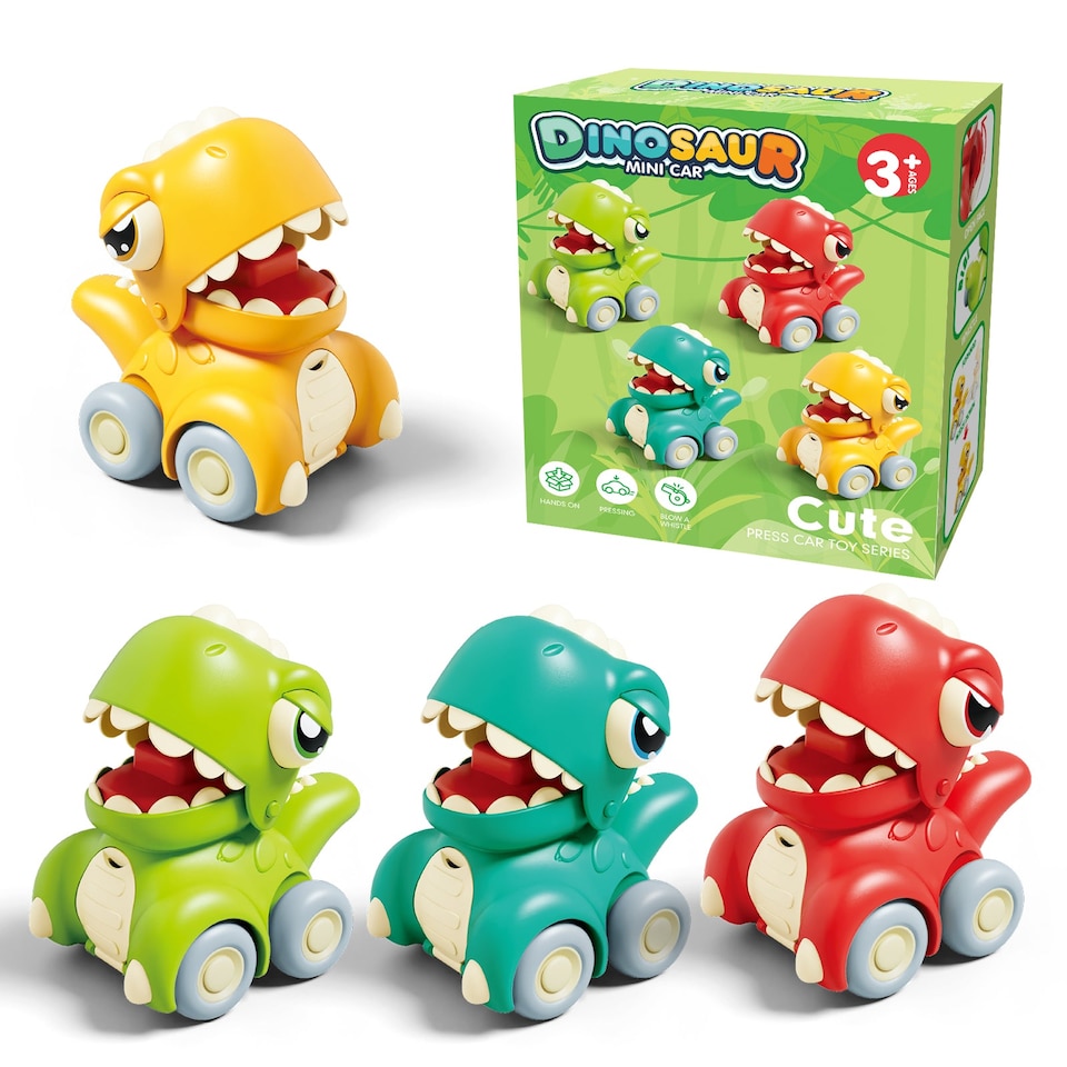 image 1 of Push and Go Dinosaur Car Toy Set 4PCS Mini Dino Vehicles for Toddlers Pull Back Cars