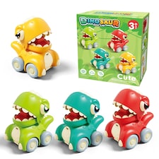 Push & Go Dinosaur Car Toy Set – 4PCS Friction‑Powered Mini Dino Vehicles for Toddlers – No‑Battery Pull Back Cars for Boys & Girls Ages 3+, Fun Educational Preschool Toy for Imaginative Play