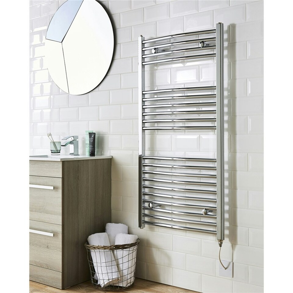 image 1 of 800mm (H) x 500mm (W) - Straight Vertical Chrome Electric Towel Rail - Thermostatic - (Clifton Rail) - (0.8m x 0.5m)