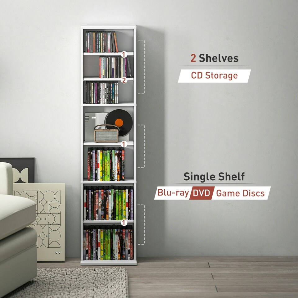 image 1 of HOMCOM 260 CD Storage Unit 120 DVD Storage Tower with 9 Compartments White