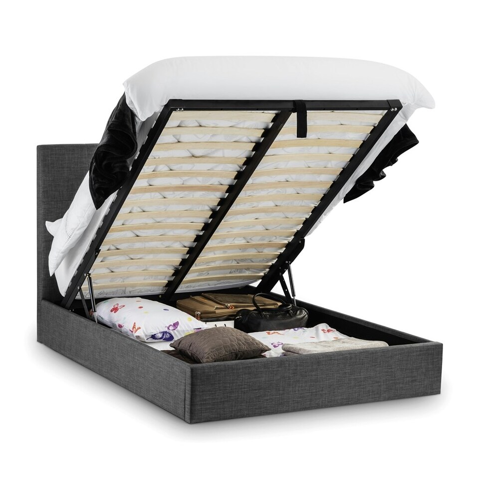 image 1 of Premium Slate Grey Fabric Lift Up Storage Bed Frame - King Size - 5ft - 150cm