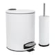 image 1 of Harbour Housewares Bathroom Bin & Toilet Brush Set - 5L - White - Round Stainless Steel Slim Trashcan Rubbish Bin & Brush