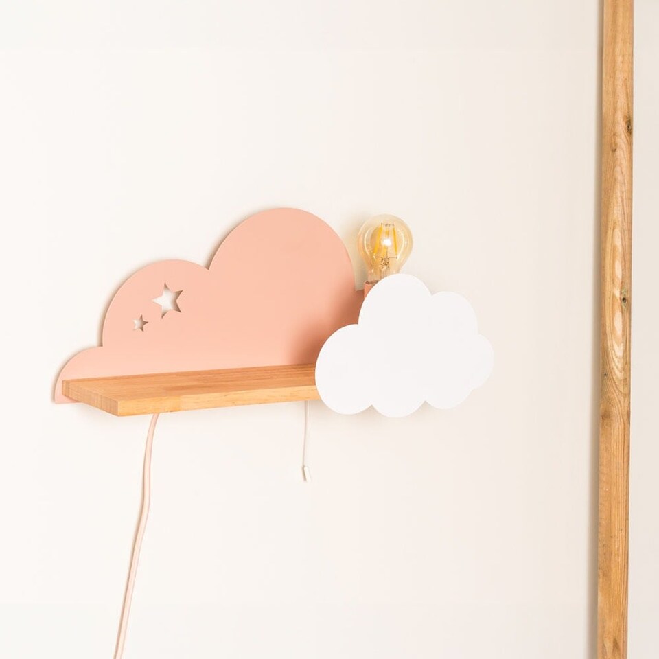 image 1 of ValueLights Pink Dinosaur Plug in Wall Light with Shelf and Pull Cord Switch