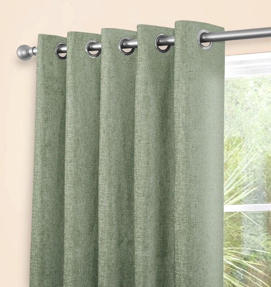 image 1 of Amberley - Thermal Interlined Chenille Curtains - Eyelet - 100% Polyester (Sage, 66'' x 90'' - 168cm x 229cm (Pair)) | Green | Green