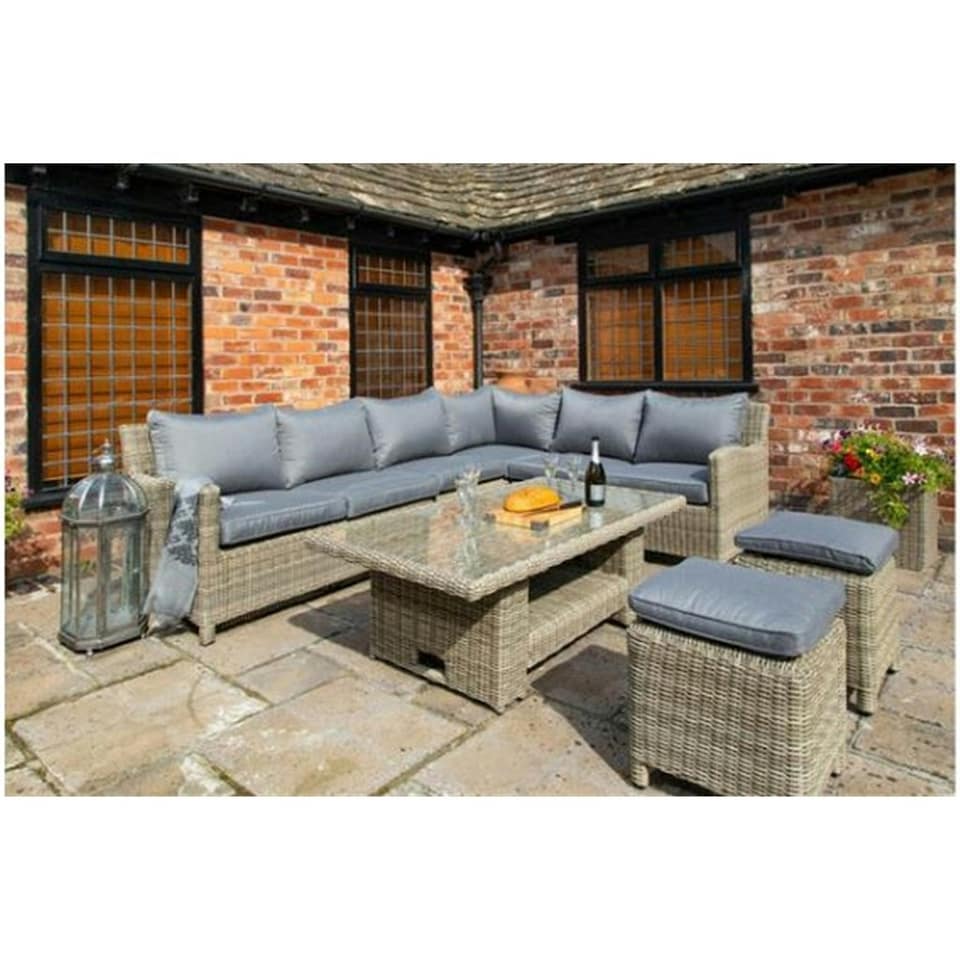 image 1 of 6 Seater Garden Furniture Set - 7 Piece Deluxe Modular Corner Dining / Lounging Set 2 Piece - Sofa Set + Height Adjustable Table