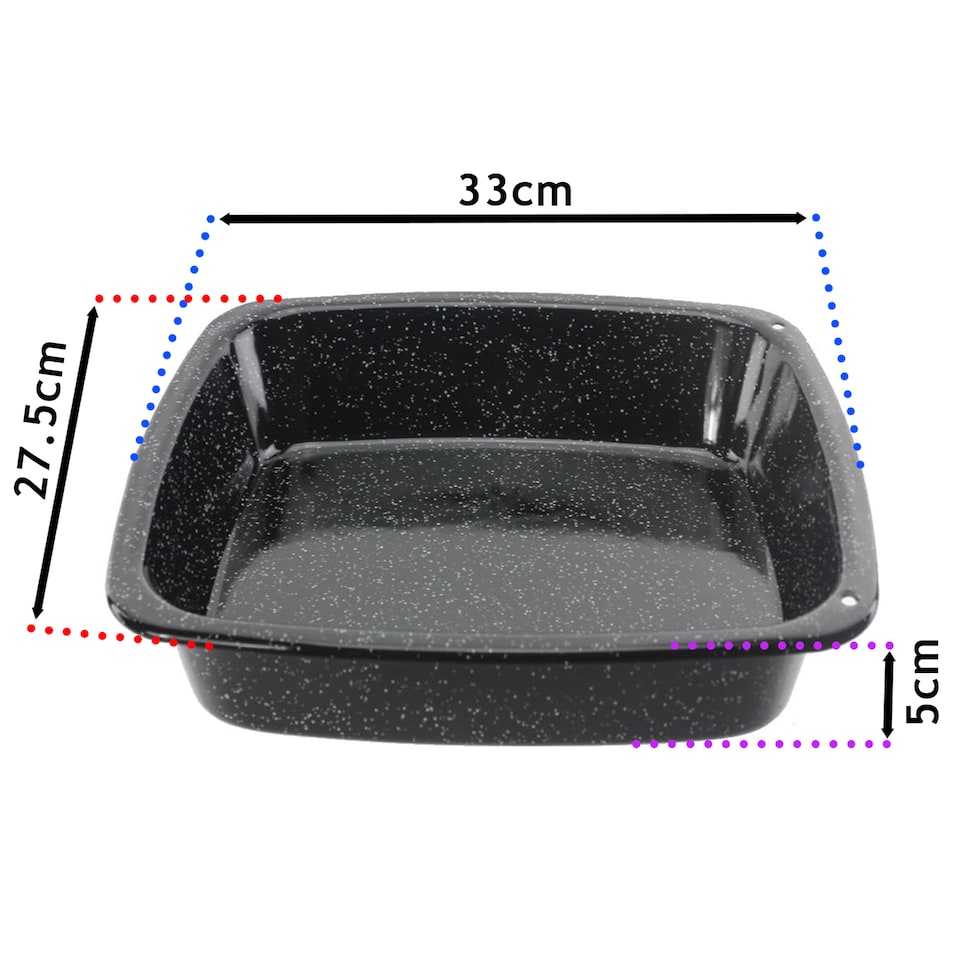 image 1 of SPARES2GO Roasting Tin Oven Baking Tray Deep Non Stick Pan Vitreous Enamel White Speckled