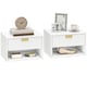 image 1 of HOMCOM Floating Bedside Tables Set of 2 with Fluted Drawer Open Shelf | White | White | 40W x 30D x 25H cm