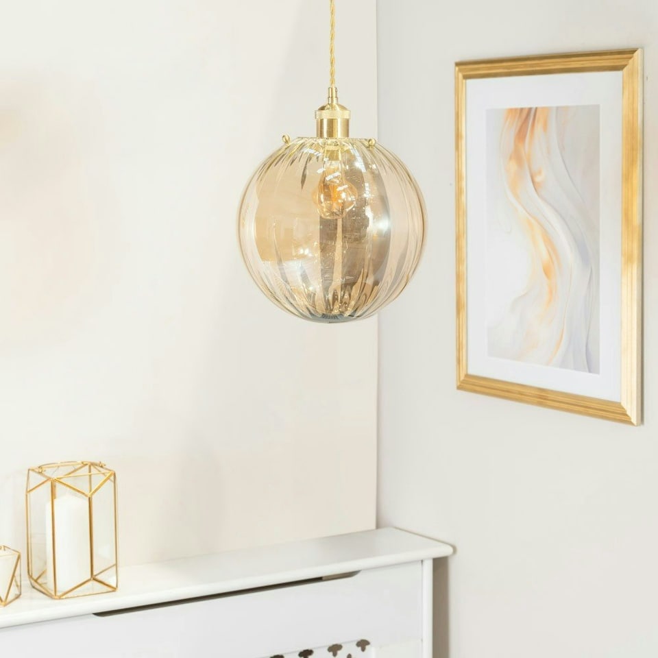 image 1 of ValueLights Chessy Ribbed Glass Globe Easy Fit Lamp Shade