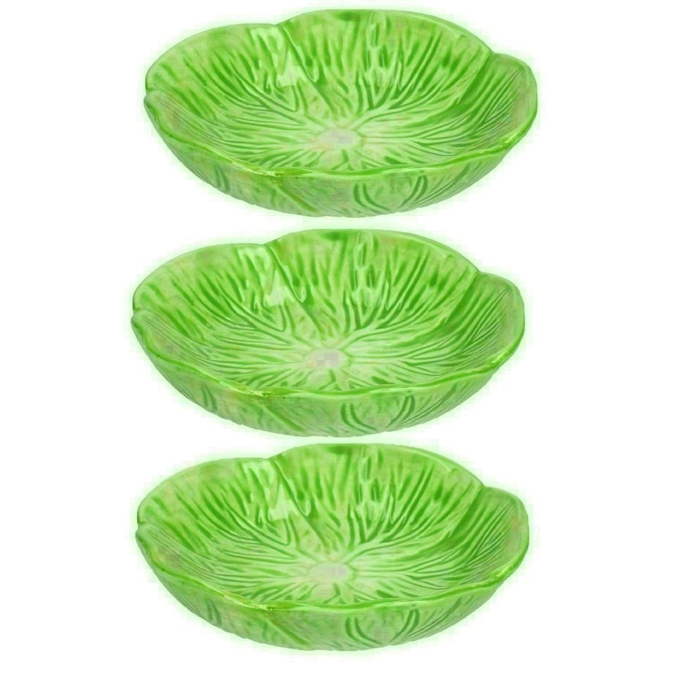 image 1 of 3PK Small Animals Lettuce Green Leaf feeding bowls treat pots 12cm/150ml Green