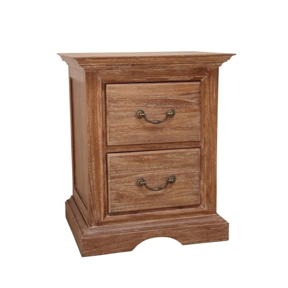 image 1 of Lyon French Sleigh Weathered Bedside Table - Teak - L40 x W50 x H60 cm