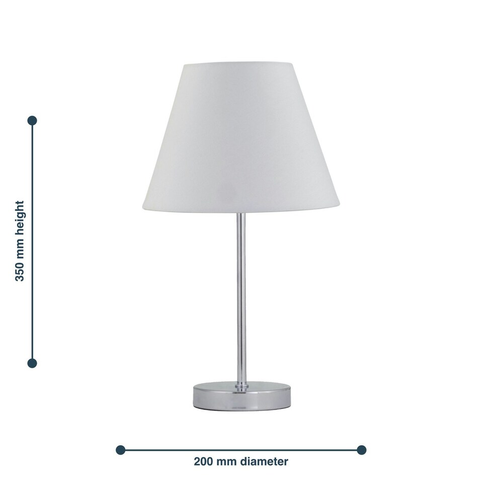 image 1 of Set of 2 Chrome Stick Table Lamps with Ivory Off White Fabric Shades Chrome | Red