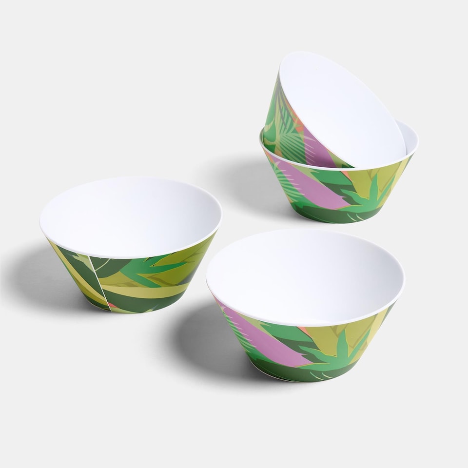 image 1 of OHS Summer Print Plastic Picnic Bowls Set of 4 Lightweight Outdoor