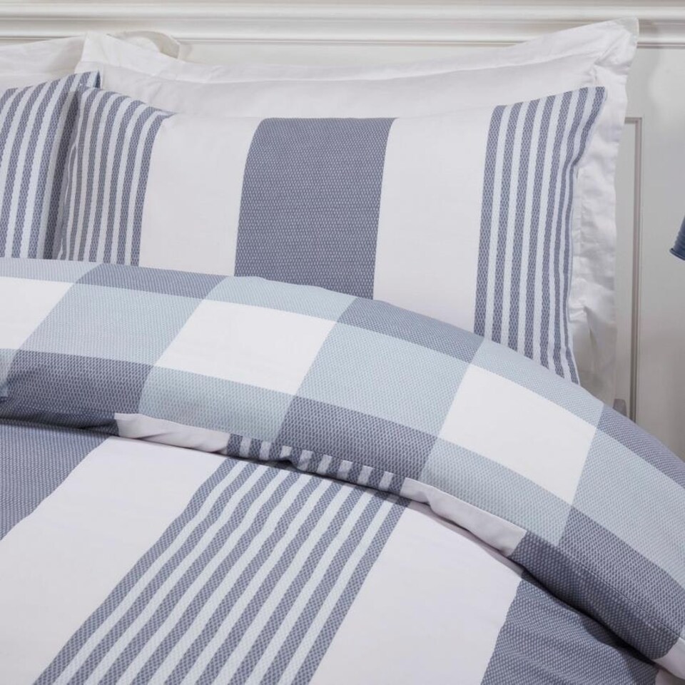 image 1 of Chambray Stripe Duvet Cover Set - King