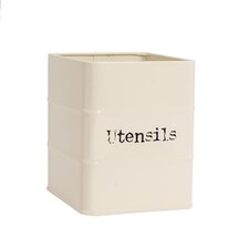 Harbour Housewares Vintage Metal Kitchen Utensils Canister - Cream | Cream | Cream | 1