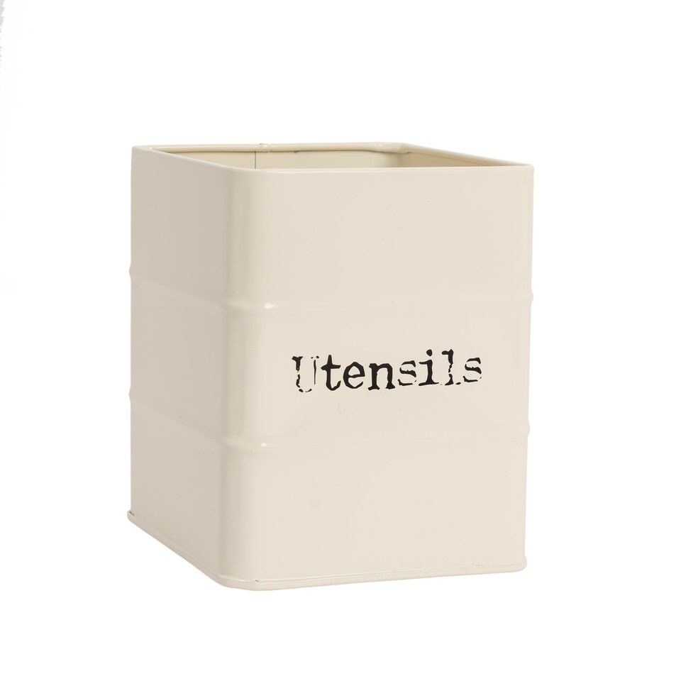 image 1 of Harbour Housewares Vintage Metal Kitchen Utensils Canister - Cream | Cream | Cream | 1