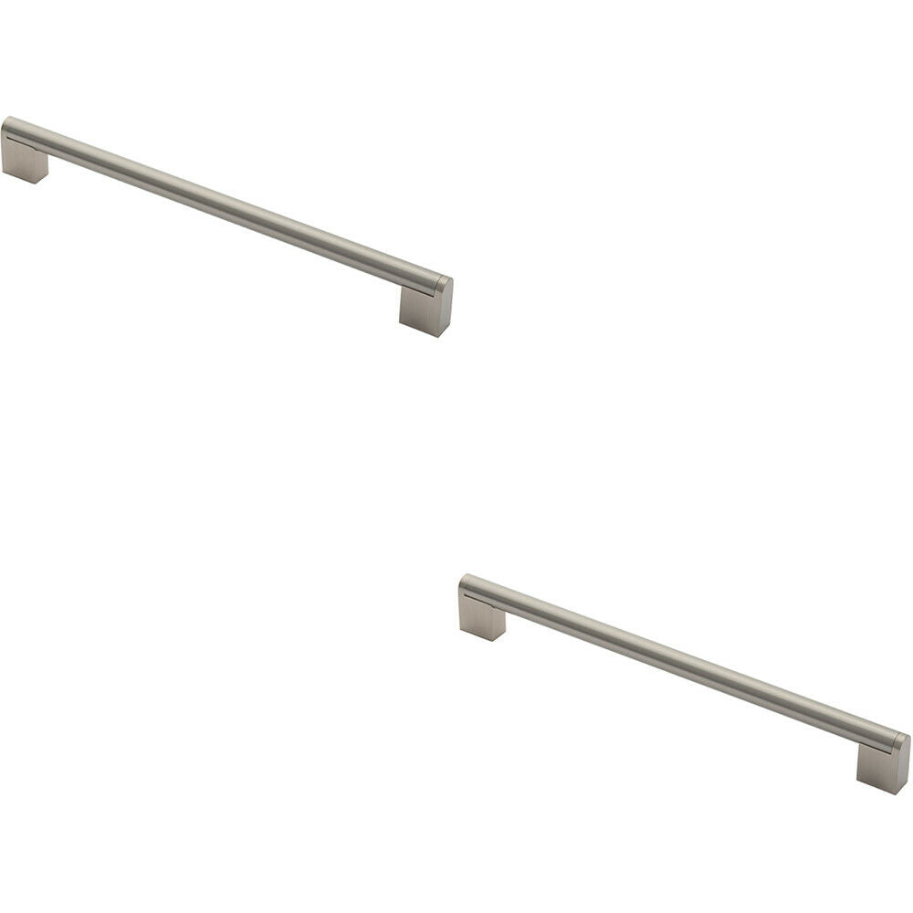 Loops 2x Round Bar Pull Handle 296 x 14mm 256mm Fixing Centres Satin Nickel & Steel in Metallics