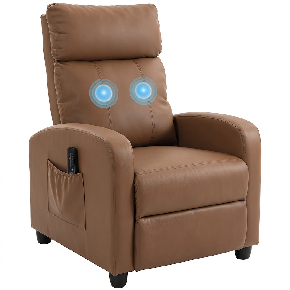 image 1 of HOMCOM Recliner Sofa Chair PU Leather Massage Armcair w/ Remote, Dark Brown