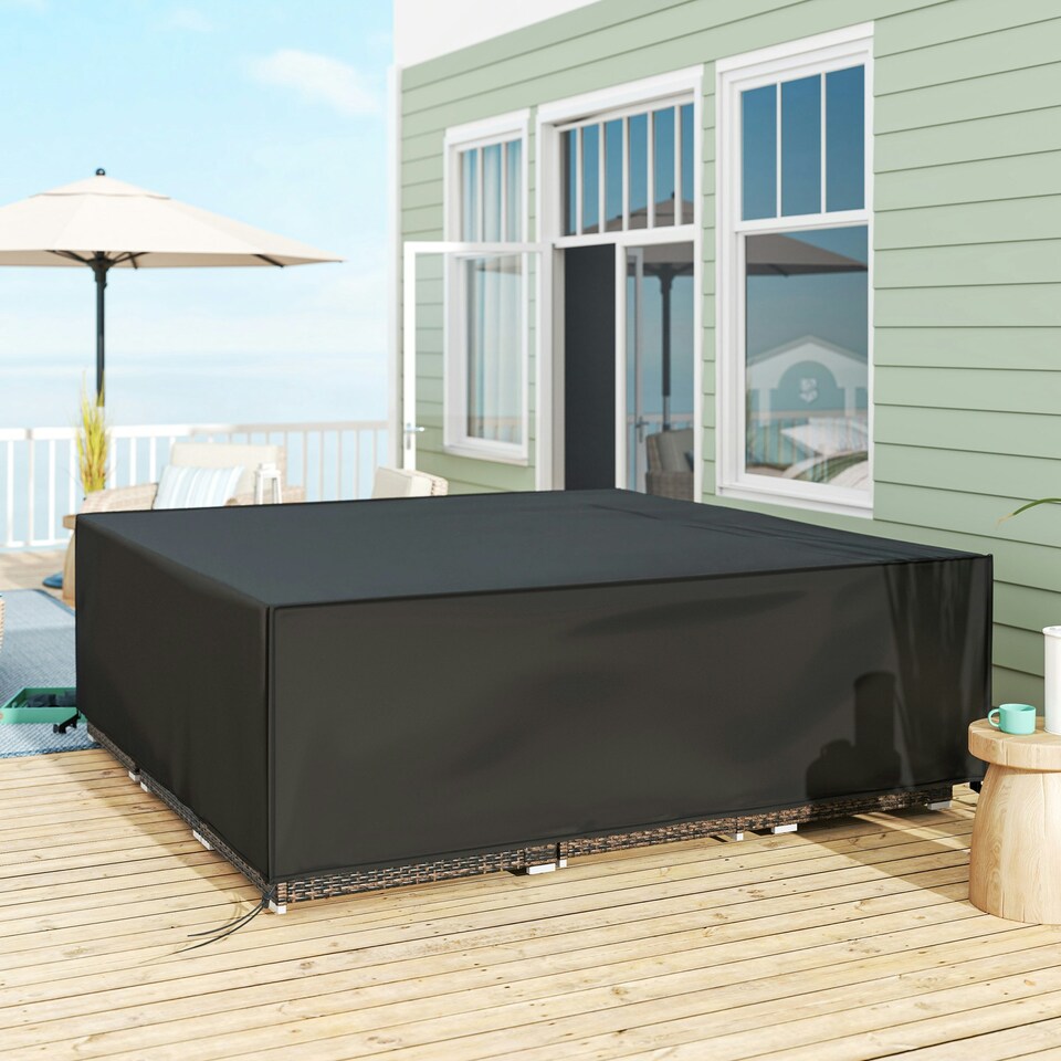 image 1 of Outsunny Large Garden Set Square Cover Outdoor Furniture Waterproof Resist Fade Black | Black