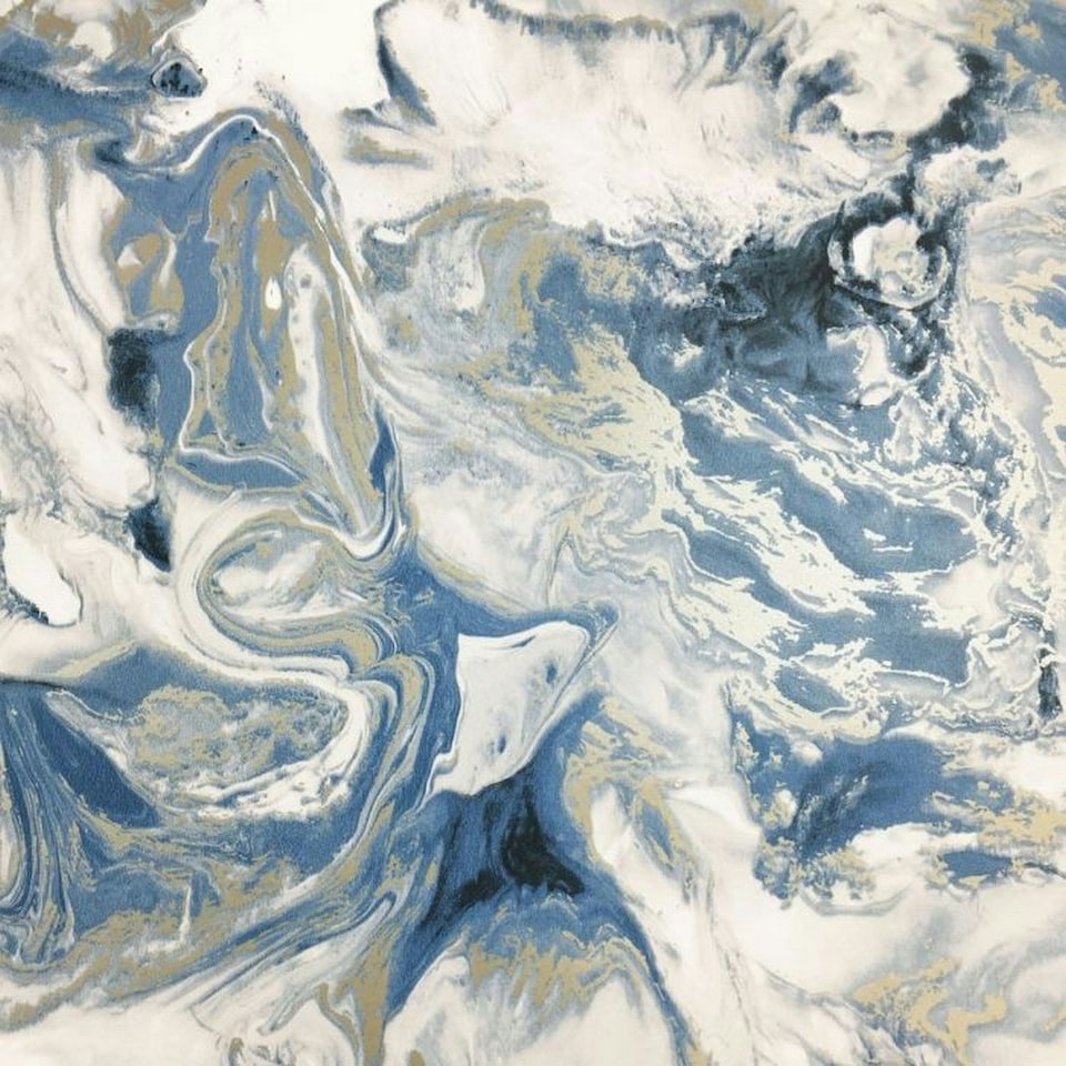 image 1 of Muriva Elixir Marble Wallpaper - Blue/Gold - 10m x 53cm Blue