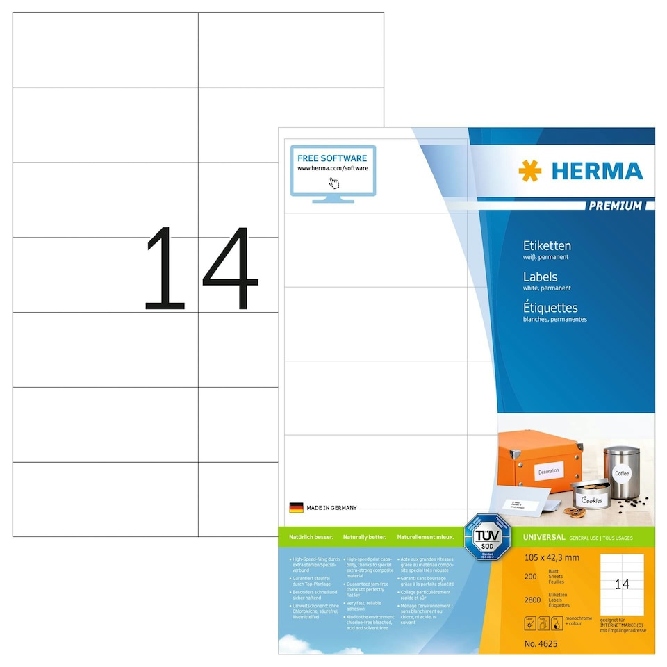 HERMA LABELWHITE 105 X 42.3 S/PRINT 200$ N/A